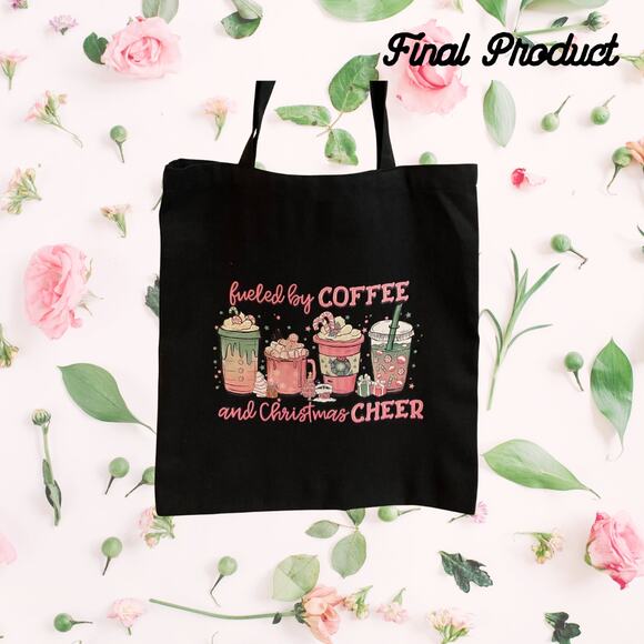 Fashion Graphic Print Fuel by Coffee Christmas Cheer Design Trendy Canvas Tote - Picture 2 of 4